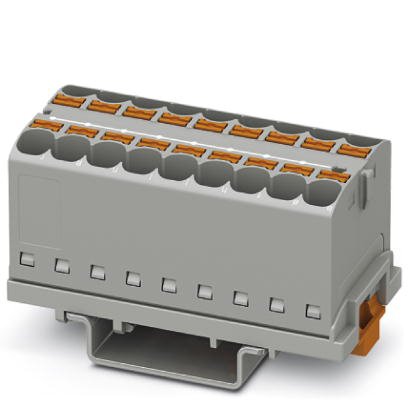 Phoenix Contact Finger-Safe Power Distribution Block; PTFIX 18X4-NS35GY; 32A; 18-Pole; Push-In Terminals; 1/1 Line/Load Terminal Openings; DIN Rail - Crosswise Mount